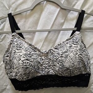 Torrid Curve Bralette Size 1 Tiger Zebra Print Lace Trim Adjustable Straps